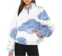 Sweatshirt Frauen Frühling Herbst Pullover Winter Basic Shirt Casual Oberteile mit Wolke Gedruckt Zip Up Langarmshirt Lange Ärmel Pulli Tops mit Stehkragen All-Match Laufshirt Streetwear