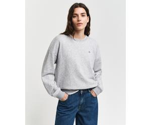 Sweatshirt GANT "SHIELD C-NECK SWEAT", Damen, Gr. M, grau (light grau melange), Sweatware, Obermaterial: 87% Baumwolle, 13% Polyester, Rundhals, Rippbündchen, Sweatshirts Sweatshirt, Grafische GANT-St