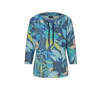 Sweatshirt GOLDNER "Druckpullover mit Dschungel-Design", Damen, Gr. 48, blau (blau, grün, gemustert), Obermaterial: 50% Baumwolle CO. 47% Polyester PES. 3% Elasthan EL., gerade, Sweatshirts Sweatshirt