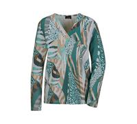Sweatshirt GOLDNER "Kurzgröße Langarm Printshirt mit V-Ausschnitt", Damen, Gr. 22, grün (graugrün, gemustert), Obermaterial: 50% Baumwolle CO. 47% Polyester PES. 3% Elasthan EL., Sweatshirts Sweatshir
