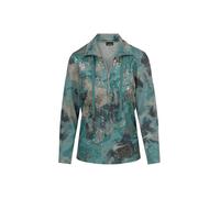 Sweatshirt GOLDNER "Troyer mit glänzendem Print", Damen, Gr. 46, grün (graugrün, gemustert), Obermaterial: 60% Polyester PES. 35% Baumwolle CO. 5% Elasthan EL., Gerade, Sweatshirts Sweatshirt, Tunnelz
