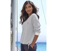 Sweatshirt H.I.S, Damen, Gr. 32/34, blau (marine, sanftes weiß), Sweatware, Obermaterial: 60% Baumwolle, 40% Polyester, gestreift, casual, bequem hüftlang, Rundhals, Langarm Rippbündchen, Sweatshirts,