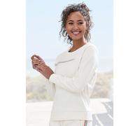 Sweatshirt H.I.S, Damen, Gr. 40/42, beige (ecru), Interlock, Obermaterial: 60% Baumwolle, 40% Polyester, bedruckt, unifarben, Basic, bequem hüftlang, Rundhals, Rippbündchen, Sweatshirts Sweatshirt, Ba