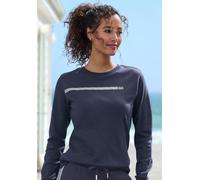 Sweatshirt H.I.S, Damen, Gr. 40/42, blau (marine), Interlock, Obermaterial: 60% Baumwolle, 40% Polyester, bedruckt, unifarben, Basic, bequem hüftlang, Rundhals, Rippbündchen, Sweatshirts Sweatshirt, B