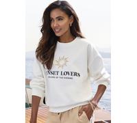 Sweatshirt H.I.S, Damen, Gr. 40/42, creme, Sweatware, Obermaterial: 60% Baumwolle, 40% Polyester, unifarben, bequem hüftlang, Rundhals, Rippbündchen, Sweatshirts Sweatshirt, mit großem Front-Print, Lo