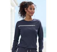 Sweatshirt H.I.S, Damen, Gr. 44/46, blau (marine), Interlock, Obermaterial: 60% Baumwolle, 40% Polyester, unifarben, bedruckt, Basic, bequem hüftlang, Rundhals, Langarm Rippbündchen, Sweatshirts, Basi