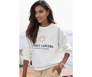 Sweatshirt H.I.S, Damen, Gr. 44/46, creme, Sweatware, Obermaterial: 60% Baumwolle, 40% Polyester, unifarben, bequem hüftlang, Rundhals, Rippbündchen, Sweatshirts Sweatshirt, mit großem Front-Print, Lo