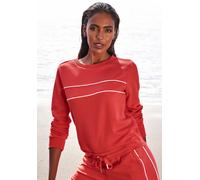 Sweatshirt H.I.S, Damen, Gr. 44/46, rot, Interlock, Obermaterial: 60% Baumwolle, 40% Polyester, unifarben, Basic, bequem hüftlang, Rundhals, Bündchen, Sweatshirts Sweatshirt, mit Piping auf der Brust,