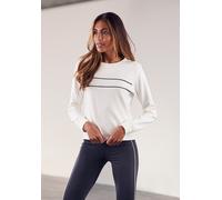 Sweatshirt H.I.S, Damen, Gr. 44/46, weiß (ecru), Interlock, Obermaterial: 60% Baumwolle, 40% Polyester, unifarben, Basic, bequem hüftlang, Rundhals, Bündchen, Sweatshirts Sweatshirt, mit Piping auf de