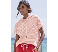 Sweatshirt H.I.S, Damen, Gr. 48/50, rot (rot, sanftes weiß), Sweatware, Obermaterial: 60% Baumwolle, 40% Polyester, gestreift, casual, bequem hüftlang, Rundhals, Kurzarm abgesteppt, Sweatshirts, gestr