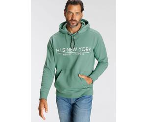 Sweatshirt H.I.S, Herren, Gr. L (52/54), grün, Sweatware, Obermaterial: 60% Baumwolle, 40% Polyester, bedruckt, normal, Sweatshirts Sweatshirt, bedrucktes Design, mit Kapuze und Kordel, aus Baumwollmi
