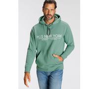 Sweatshirt H.I.S, Herren, Gr. XL (56/58), grün, Sweatware, Obermaterial: 60% Baumwolle, 40% Polyester, bedruckt, normal, Sweatshirts Sweatshirt, bedrucktes Design, mit Kapuze und Kordel, aus Baumwollm