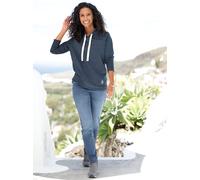 Sweatshirt HEINE, Damen, Gr. 34, blau (dunkelblau, ecru, meliert), 50% Baumwolle, 50% Polyester, meliert, unifarben, V-Ausschnitt, Sweatshirts Sweatshirt (46801703-34) dunkelblau, ecru, meliert