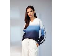 Sweatshirt HEINE, Damen, Gr. 38, bunt (marine, ecru, gemustert), 100% Baumwolle, bedruckt, gemustert, mehrfarbig, V-Ausschnitt, Sweatshirts Sweatshirt (87986605-38) marine, ecru, gemustert