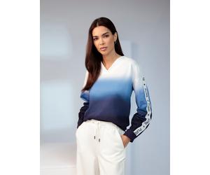 Sweatshirt HEINE, Damen, Gr. 38, bunt (marine, ecru, gemustert), 100% Baumwolle, bedruckt, gemustert, mehrfarbig, V-Ausschnitt, Sweatshirts Sweatshirt (87986605-38) marine, ecru, gemustert