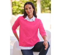 Sweatshirt HEINE, Damen, Gr. 38, fuchsia, weiß, 100% Baumwolle, Webware:100% Baumwolle, unifarben, Rundhals, Sweatshirts Sweatshirt (68190535-38) fuchsia, weiß
