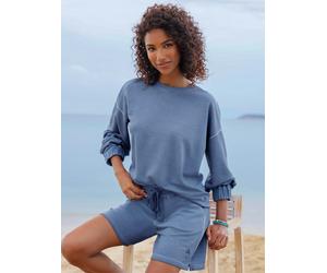 Sweatshirt HEINE, Damen, Gr. 38, jeansblau, 82% Baumwolle, 18% Polyester, gemustert, unifarben, Rundhals, Sweatshirts Sweatshirt (38099127-38) jeansblau