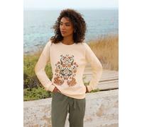 Sweatshirt HEINE, Damen, Gr. 42, beige (champagner), 100% Baumwolle, bedruckt, geblümt, gemustert, mehrfarbig, Rundhals, Sweatshirts Sweatshirt (61930437-42) champagner