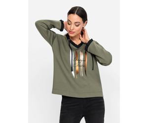 Sweatshirt HEINE, Damen, Gr. 46, grün (khaki), 50% Modal, 44% Polyester, 6% Elasthan, unifarben, V-Ausschnitt, Sweatshirts Sweatshirt (44822712-46) khaki