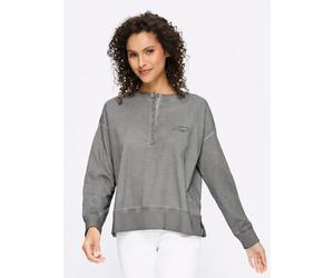 Sweatshirt HEINE, Damen, Gr. 50, steingrau, 100% Baumwolle, gemustert, Rundhals, Sweatshirts Sweatshirt (22748331-50) steingrau