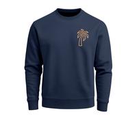 Sweatshirt Herren Aufdruck Print Palme Line Art Motiv Rundhals-Pullover Fashion Streetwear - Palm Lineart Logo navy-gelb 3XL