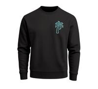 Sweatshirt Herren Aufdruck Print Palme Line Art Motiv Rundhals-Pullover Fashion Streetwear - Palm Lineart Logo schwarz-türkis XXL