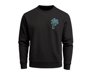 Sweatshirt Herren Aufdruck Print Palme Line Art Motiv Rundhals-Pullover Fashion Streetwear - Palm Lineart Logo schwarz-türkis L