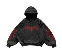 Sweatshirt Herren Damen Y2K Vintage Print Casual Hoodie College Style Gothic Langarm Hoodie Lose Street Retro Paar Sweatshirt Halloween Outfit Fashion Bequeme Mantel Regular Oberteile