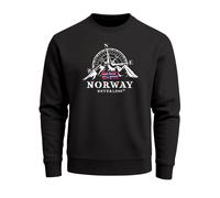 Sweatshirt Herren Frontprint Pullover mit Print Norway Flag Outdoor Kompass Design Adventure Fashion Streetwear - Norway Kompass schwarz M