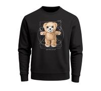 Sweatshirt Herren Frontprint Pullover mit Print Vitruvian Teddy Kunst Design Teddybär Graphic Streetwear Fashion - Bear Da vinci schwarz L