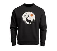 Sweatshirt Herren Frontprint Pullover mit Print Waldmotiv Hirsch Outdoor Streetwear Fashion Streetwear - Wald Hirsch schwarz S
