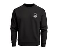 Sweatshirt Herren Hirsch Wald-Tiere Print Logo Aufdruck Outdoor Fashion StreetstyleRundhals-Pullover - Hirsch schwarz XS