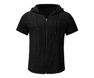 Sweatshirt Herren Mit Kapuze - Sport Shirt Herren Mit Reißverschluss, Kurzarm Sport Kapuzenjacke Mit Drawstring Tank Top Kapuzenpullover Gym Fitness Sportshirt Ärmelloser Hoodie Muskelshirt