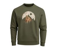 Sweatshirt Herren ohne Kapuze Frontprint mit Berg und Sonne - Outdoor Streetwear Männer Fashion - Mountain Scape olive S