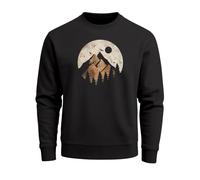 Sweatshirt Herren ohne Kapuze Frontprint mit Berg und Sonne - Outdoor Streetwear Männer Fashion - Mountain Scape schwarz M