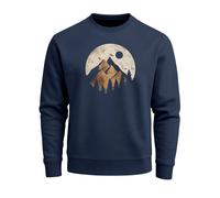Sweatshirt Herren ohne Kapuze Frontprint mit Berg und Sonne - Outdoor Streetwear Männer Fashion - Mountain Scape navy 4XL