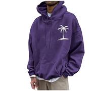 Sweatshirt Herren Ohne Kapuze Pullover Herren Ohne Kapuze Weihnachtspullover Herren Palm Druck Y2K Hoodie Mit Taschen Streetwear Hoody Sweatshirt Mit Kapuze Basic Fleecejacke Herren (Lila Xxl)