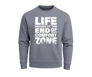 Sweatshirt Herren ohne Kapuze Spruch End of your comfort Zone Pullover Graphic Fashion Streetwear - life begins convoy grey 3XL