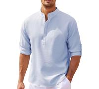 Sweatshirt Herren Poloshirt Vintage Einfarbig Button Down Henley Shirt Mit Stehkragen Oversized T-Shirts Langarmshirts Hemd Slim Fit (Hellblau,L)