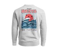 Sweatshirt Herren Pullover mit Backprint Rising Wave | Japan Design mit Wellenmotiv Fashion Streetwear - Japan Wave grau XS