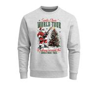 Sweatshirt Herren Santa Claus World Tour Weihnachtspullover Grafik Print XMAS Christmas Sweater Fashion Streetwear - Santa World Tour grau 4XL