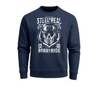 Sweatshirt Herren Steel Is Real Biker Totenkopf Rundhals-Pullover Skull Stahlhelm Born To Ride - Steel is Real navy 5XL