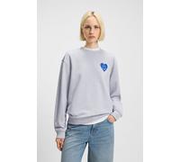 Sweatshirt HUGO BLUE "Oversized Crew", Damen, Gr. XL (42), grau (open grau 064), Sweatware, Obermaterial: 100% Baumwolle, bedruckt, loose fit hüftbedeckend, Rundhals, Rippbündchen, Sweatshirts Sweatsh