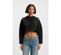 Sweatshirt HUGO BLUE "Derissa", Damen, Gr. L (40), schwarz (schwarz 002), Sweatware, Obermaterial: 100% Baumwolle, unifarben, casual, relaxed fit kurz, Rundhals, Langarm, Sweatshirts, in Cropped-Länge