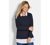 Langarmshirt GOLDNER "Kurzgröße Elegantes 2-in-1 Business-Oberteil", Damen, Gr. 21, blau (marine, weiß), Obermaterial: 94% Baumwolle CO. 6% Elasthan EL., Shirts Langarmshirt, Hemdkragen (65457909-21)