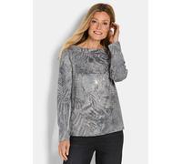 Print-Shirt GOLDNER "Kurzgröße Langarm Printshirt, U-Boot-Ausschnitt", Damen, Gr. 20, grau (grau, gemustert), Obermaterial: 60% Polyester PES. 35% Baumwolle CO. 5% Elasthan EL., U-Boot-Ausschnitt, Shi