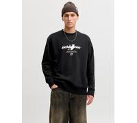 Sweatshirt JACK & JONES "JCOCLUB BRANDING SWEAT CREW NECK", Herren, Gr. L, schwarz, angeraute Sweatware, Obermaterial: 60% Baumwolle, 40% Polyester, bedruckt, regular fit normal, Rundhals, Rippbündche