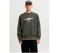 Sweatshirt JACK & JONES "JCOCLUB BRANDING SWEAT CREW NECK", Herren, Gr. XL, grün (peat), angeraute Sweatware, Obermaterial: 60% Baumwolle, 40% Polyester, bedruckt, regular fit normal, Rundhals, Rippbü