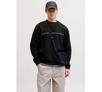 Sweatshirt JACK & JONES "JCOFUSION SCUBA SWEAT CREW NECK SN", Herren, Gr. S, schwarz, angeraute Sweatware, Obermaterial: 77% Polyester, 18% Viskose, 5% Elasthan, bedruckt, relaxed fit normal, Rundhals