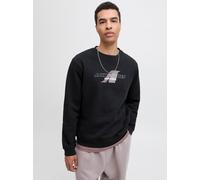 Sweatshirt JACK & JONES "JCOTIER PRINT SWEAT CREW NECK", Herren, Gr. M, schwarz, angeraute Sweatware, Obermaterial: 70% Baumwolle, 30% Polyester, bedruckt, relaxed fit normal, Rundhals, Rippbündchen,